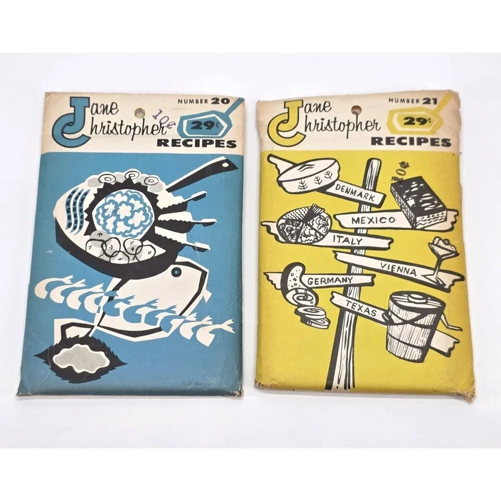 Vtg 1955 Jane Christopher Recipes Cards Packet 20 21 Fish Crab Shrimp Desserts
